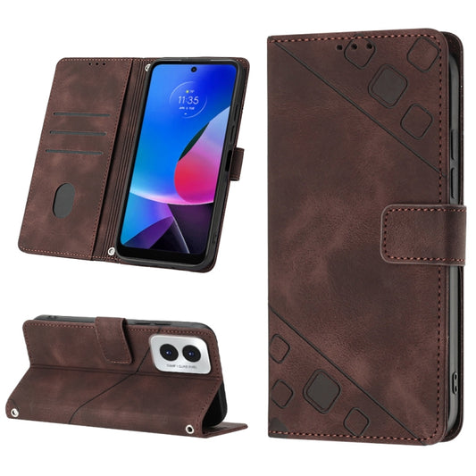 For Motorola Moto G Play 4G 2024 Skin Feel Embossed Leather Phone Case(Brown) - Motorola Cases by buy2fix | Online Shopping UK | buy2fix