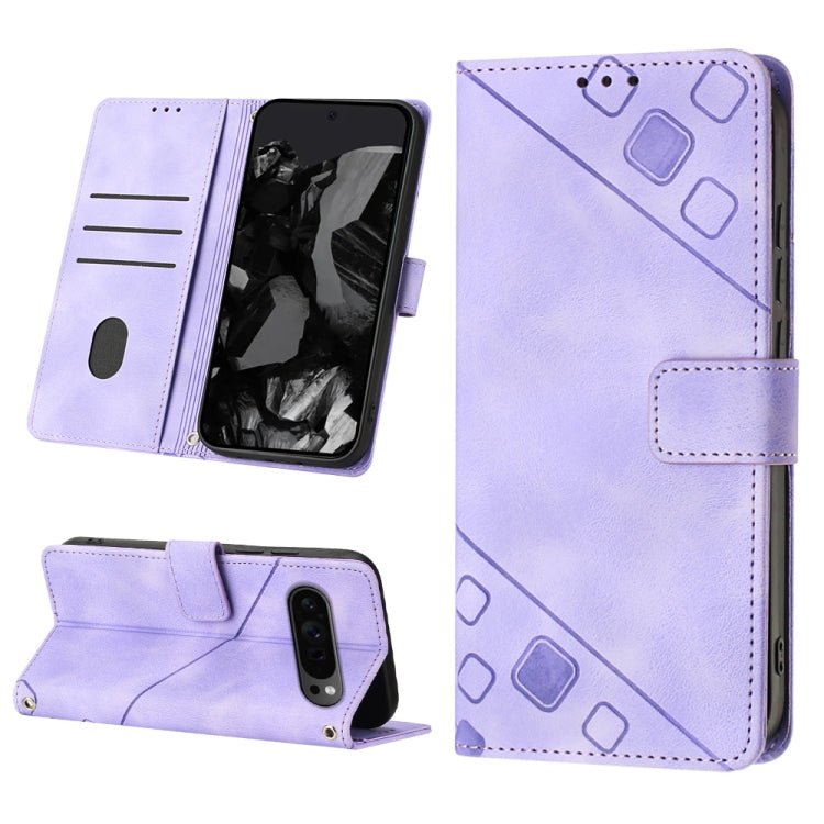 For Google Pixel 9 Pro XL Skin-feel Embossed Leather Phone Case(Light Purple) - Google Cases by buy2fix | Online Shopping UK | buy2fix