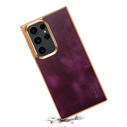 For Samsung Galaxy S23 Ultra 5G Denior Oil Wax Leather Electroplating Phone Case(Purple) - Galaxy S23 Ultra 5G Cases by Denior | Online Shopping UK | buy2fix