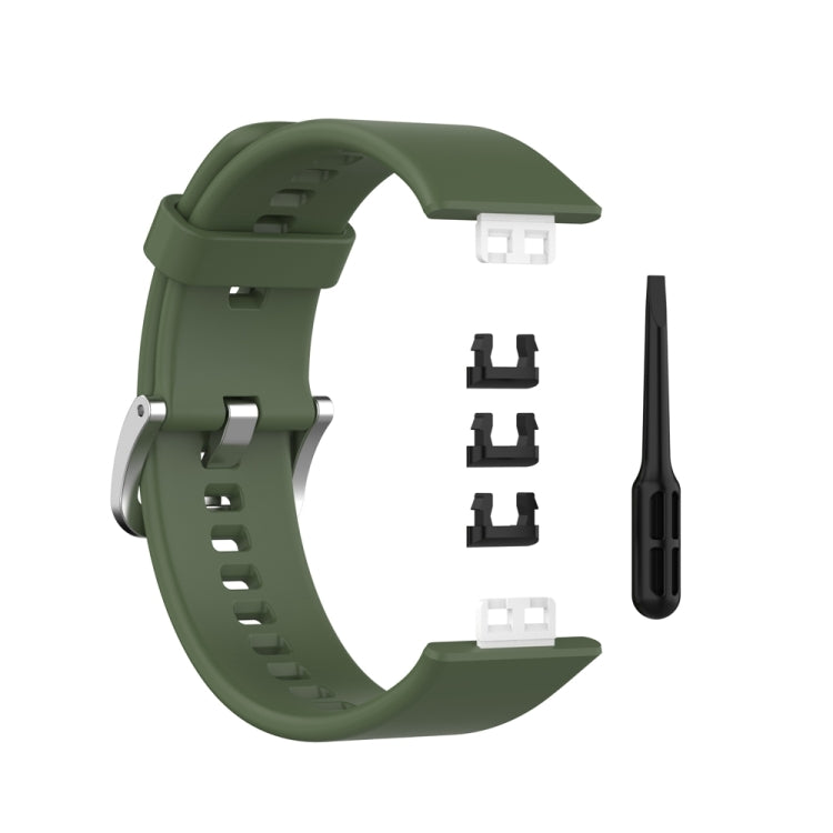 For Huawei Watch Fit Special Edition Silicone Silver Steel Buckle Watch Band(Dark Green) - Watch Bands by buy2fix | Online Shopping UK | buy2fix