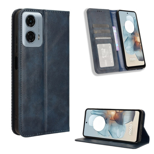 For Motorola Moto G Power 5G 2024 Magnetic Buckle Retro Texture Leather Phone Case(Blue) - Motorola Cases by buy2fix | Online Shopping UK | buy2fix