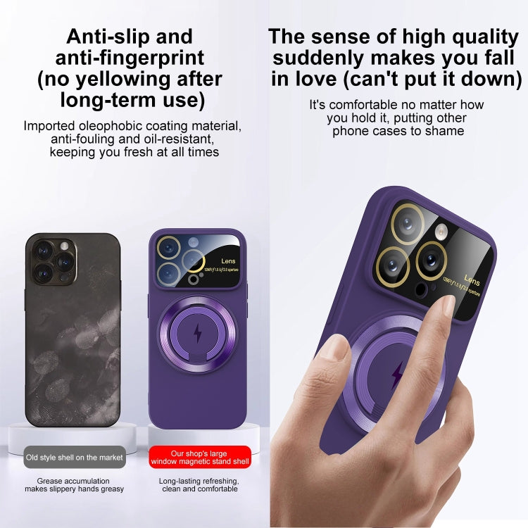 For iPhone 15 Pro Large Window MagSafe Magnetic Holder Phone Case(Dark Purple) - iPhone 15 Pro Cases by buy2fix | Online Shopping UK | buy2fix