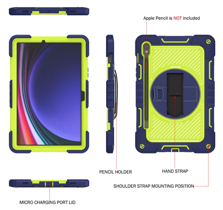 For Samsung Galaxy Tab S9 360 Degree Rotation PC Contrast Silicone Tablet Case(Navy Blue + Yellow Green) - Galaxy Tab S9 Cases by buy2fix | Online Shopping UK | buy2fix