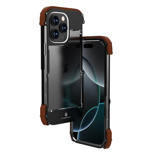 For iPhone 16 Pro R-JUST Ironwood Generation Metal Hybrid Wood Phone Case - iPhone 16 Pro Cases by R-JUST | Online Shopping UK | buy2fix