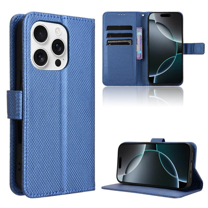 For iPhone 16 Pro Max Diamond Texture Leather Phone Case(Blue) - iPhone 16 Pro Max Cases by buy2fix | Online Shopping UK | buy2fix