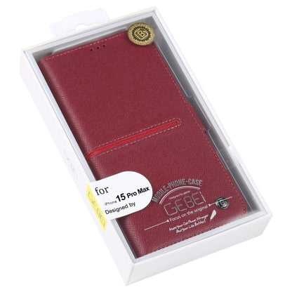 For iPhone 15 Pro Max GEBEI Top-grain Horizontal Flip Leather Phone Case(Wine Red) - iPhone 15 Pro Max Cases by GEBEI | Online Shopping UK | buy2fix