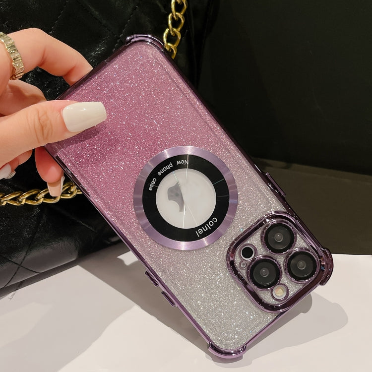 For iPhone 12 Pro 6D Electroplating Gradient Glitter Armor Magsafe Phone Case(Purple) - iPhone 12 / 12 Pro Cases by buy2fix | Online Shopping UK | buy2fix