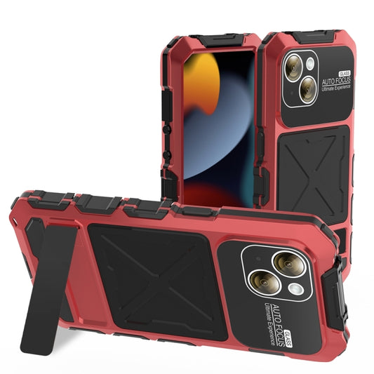 For iPhone 15 Plus R-JUST Metal + Silicone + Tempered Glass Life Waterproof Phone Case with Holder(Red) - iPhone 15 Plus Cases by R-JUST | Online Shopping UK | buy2fix