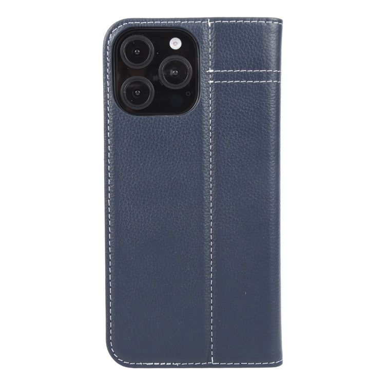 For iPhone 16 Pro GEBEI Top-grain Horizontal Flip Leather Phone Case(Blue) - iPhone 16 Pro Cases by GEBEI | Online Shopping UK | buy2fix