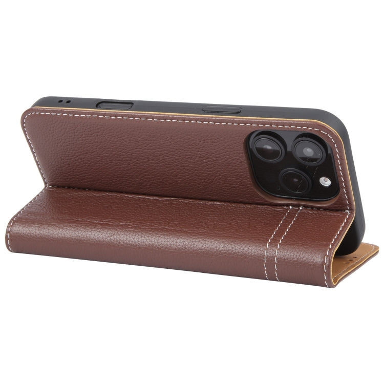 For iPhone 16 Pro GEBEI Top-grain Horizontal Flip Leather Phone Case(Brown) - iPhone 16 Pro Cases by GEBEI | Online Shopping UK | buy2fix