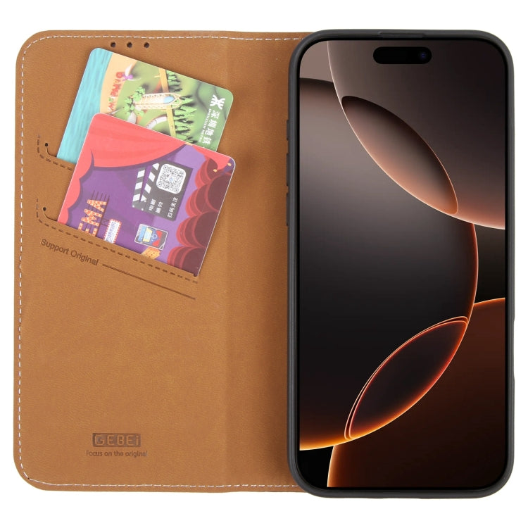 For iPhone 16 Pro Max GEBEI Top-grain Horizontal Flip Leather Phone Case(Brown) - iPhone 16 Pro Max Cases by GEBEI | Online Shopping UK | buy2fix