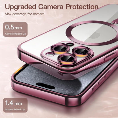 For iPhone 15 Pro Magsafe Magnetic Transparent Electroplated TPU Phone Case(Pink) - iPhone 15 Pro Cases by buy2fix | Online Shopping UK | buy2fix