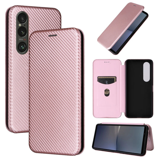 For Sony Xperia 1 VI 2024 Carbon Fiber Texture Flip Leather Phone Case(Pink) - Sony Cases by buy2fix | Online Shopping UK | buy2fix