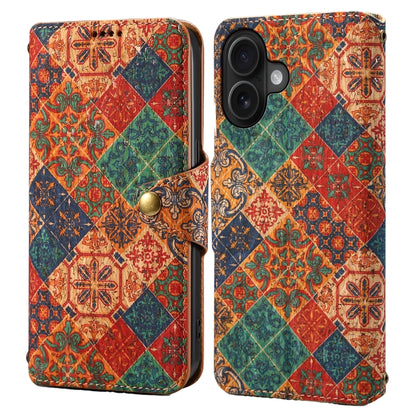 For iPhone 16 Plus Denior Flower Language Series Cork Fabric Oil Edge Leather Phone Case(Winter) - iPhone 16 Plus Cases by Denior | Online Shopping UK | buy2fix