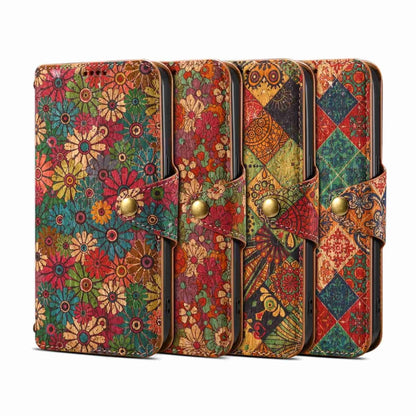 For iPhone 16 Pro Max Denior Flower Language Series Cork Fabric Oil Edge Leather Phone Case(Spring) - iPhone 16 Pro Max Cases by Denior | Online Shopping UK | buy2fix