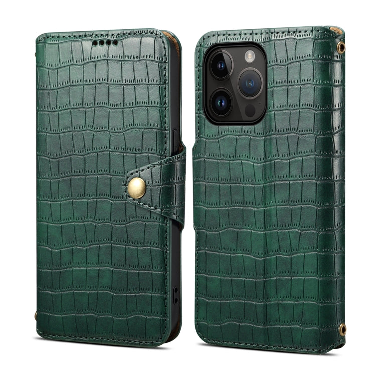 For iPhone 15 Pro Max Denior Crocodile Texture Oil Edge Leather Phone Case(Green) - iPhone 15 Pro Max Cases by Denior | Online Shopping UK | buy2fix