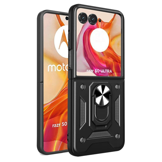 For Motorola Razr 50 Ultra Armor Ring Holder TPU Hybrid PC Phone Case(Black) - Motorola Cases by buy2fix | Online Shopping UK | buy2fix