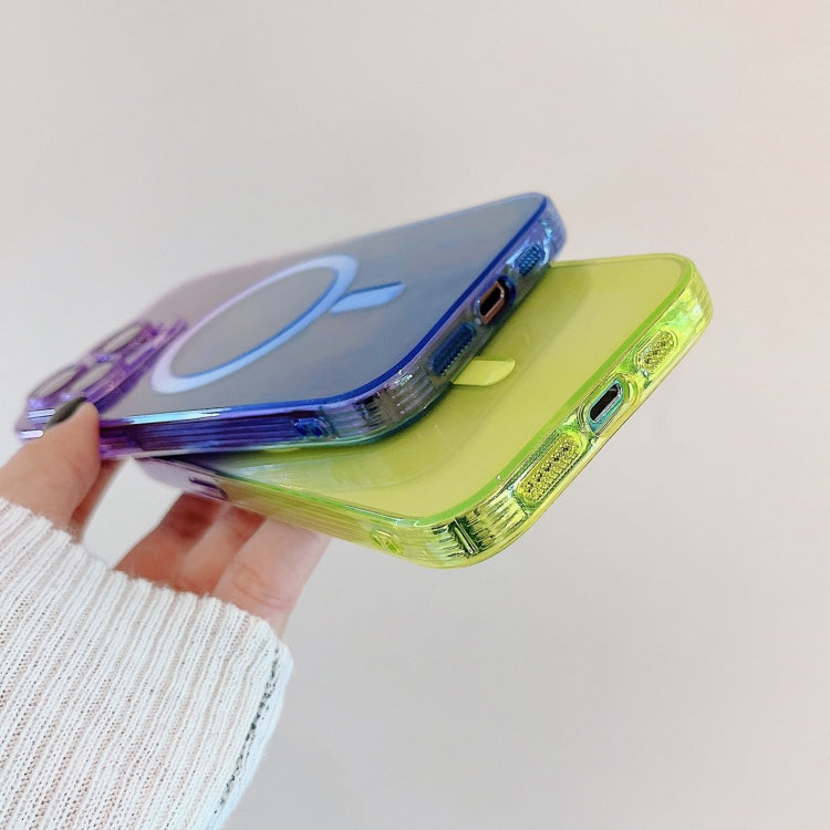 For iPhone 12 MagSafe Magnetic TPU + Acrylic Gradient Color Phone Case(Yellow Green) - iPhone 12 / 12 Pro Cases by buy2fix | Online Shopping UK | buy2fix