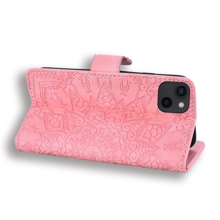 For iPhone 16 Pro Max Mandala Embossed Dual-Fold Calf Leather Phone Case(Pink) - iPhone 16 Pro Max Cases by buy2fix | Online Shopping UK | buy2fix