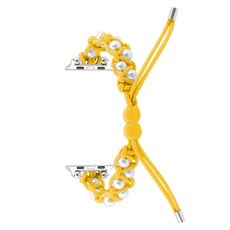 For Apple Watch Ultra 49mm Paracord Gypsophila Beads Drawstring Braided Watch Band(Yellow) - Watch Bands by buy2fix | Online Shopping UK | buy2fix