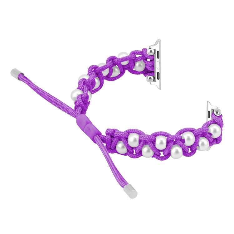 For Apple Watch Ultra 49mm Paracord Gypsophila Beads Drawstring Braided Watch Band(Purple) - Watch Bands by buy2fix | Online Shopping UK | buy2fix