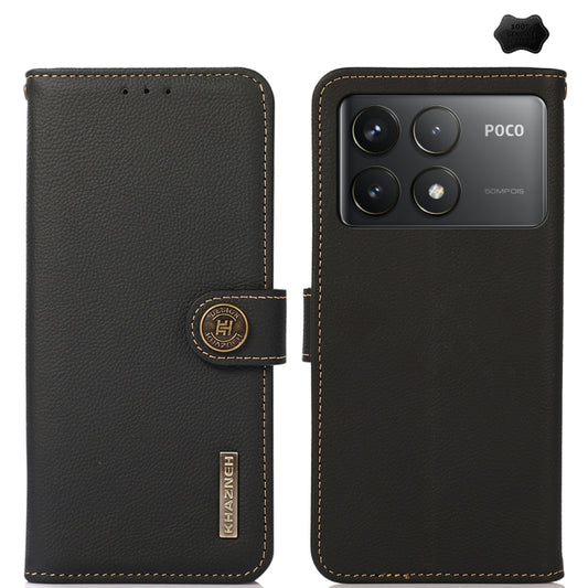 For Xiaomi Redmi K70 Pro KHAZNEH Custer Texture RFID Genuine Leather Phone Case(Black) - K70 Pro Cases by buy2fix | Online Shopping UK | buy2fix