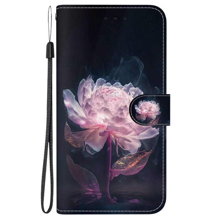 For Google Pixel 9 Pro Crystal Texture Colored Drawing Leather Phone Case(Purple Peony) - Google Cases by buy2fix | Online Shopping UK | buy2fix