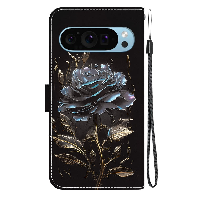 For Google Pixel 9 Crystal Texture Colored Drawing Leather Phone Case(Black Rose) - Google Cases by buy2fix | Online Shopping UK | buy2fix