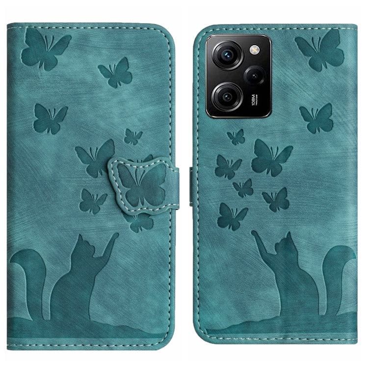 For Xiaomi Poco X5 Pro / Redmi Note 12 Pro 5G Butterfly Cat Embossing Flip Leather Phone Case(Wathet) - Xiaomi Cases by buy2fix | Online Shopping UK | buy2fix