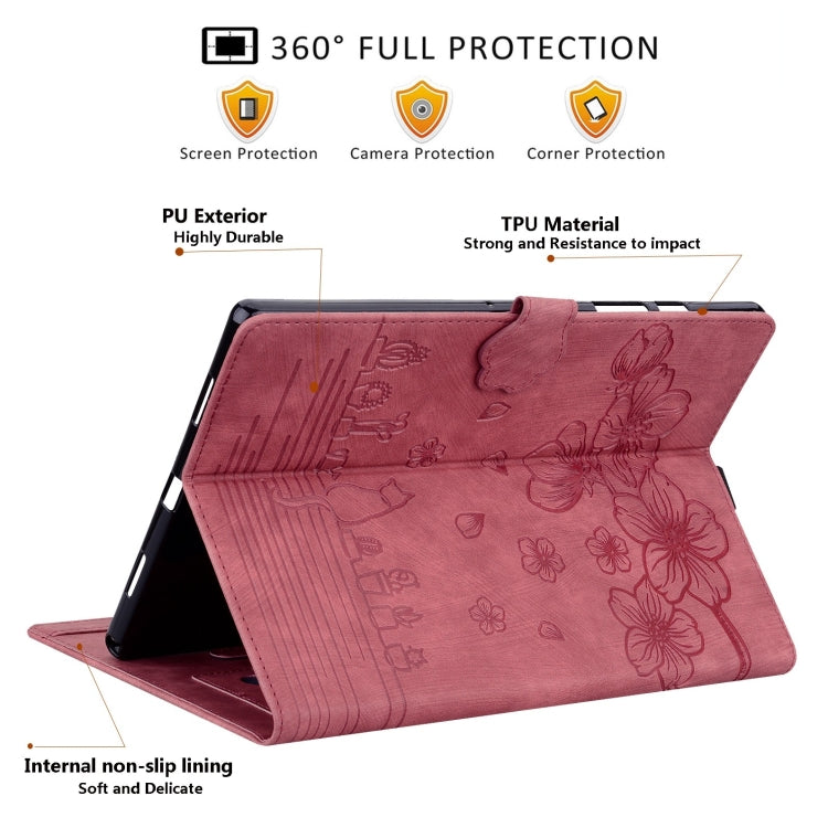 For Samsung Galaxy Tab S9 FE+ Cartoon Sakura Cat Embossed Leather Tablet Case(Red) - Galaxy Tab S9 FE+ by buy2fix | Online Shopping UK | buy2fix