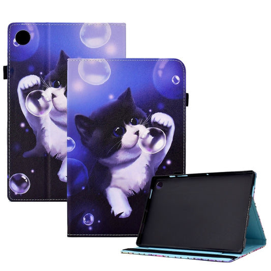 For Samsung Galaxy Tab A9+ Colored Drawing Stitching Elastic Band Leather Smart Tablet Case(Bubble Cat) - Galaxy Tab A9+ by buy2fix | Online Shopping UK | buy2fix