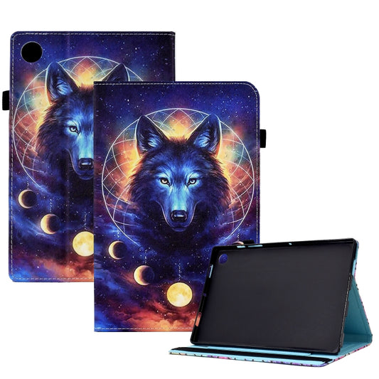 For Samsung Galaxy Tab A9 Colored Drawing Stitching Elastic Band Leather Smart Tablet Case(Space Wolf) - Galaxy Tab A9 by buy2fix | Online Shopping UK | buy2fix