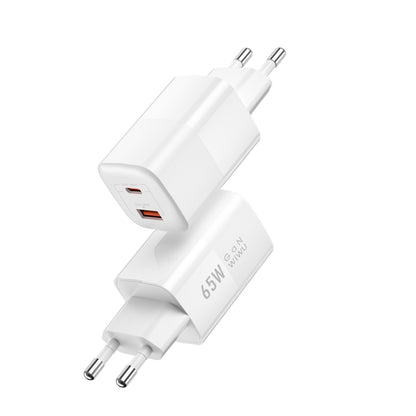 WIWU Wi-U012 65W USB + USB-C / Type-C Dual Ports GaN Travel Fast Charger, EU Plug(White) - USB Charger by WIWU | Online Shopping UK | buy2fix