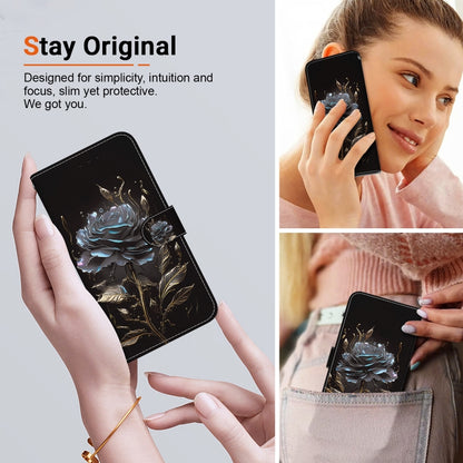 For Motorola Moto G Power 5G 2024 Crystal Texture Colored Drawing Leather Phone Case(Black Rose) - Motorola Cases by buy2fix | Online Shopping UK | buy2fix