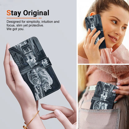 For Motorola Moto G Power 5G 2024 Crystal Texture Colored Drawing Leather Phone Case(Cat Tiger Reflection) - Motorola Cases by buy2fix | Online Shopping UK | buy2fix