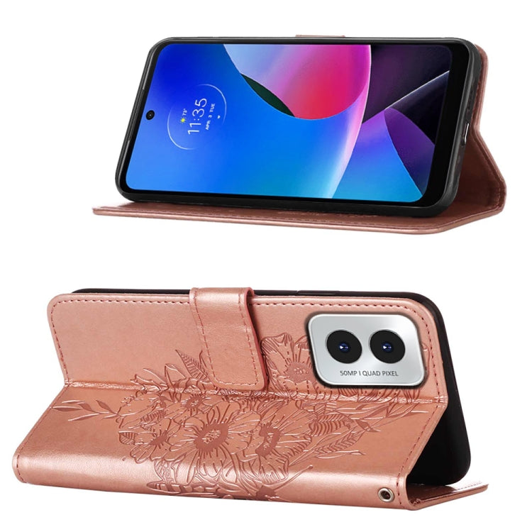 For Motorola Moto G Play 4G 2024 Embossed Butterfly Leather Phone Case(Rose Gold) - Motorola Cases by buy2fix | Online Shopping UK | buy2fix