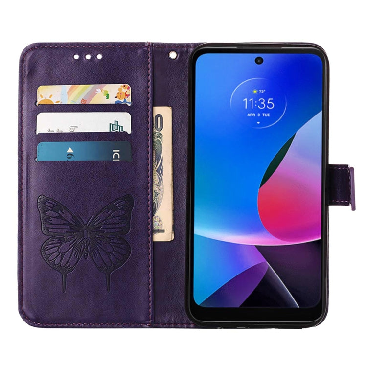 For Motorola Moto G Play 4G 2024 Embossed Butterfly Leather Phone Case(Dark Purple) - Motorola Cases by buy2fix | Online Shopping UK | buy2fix