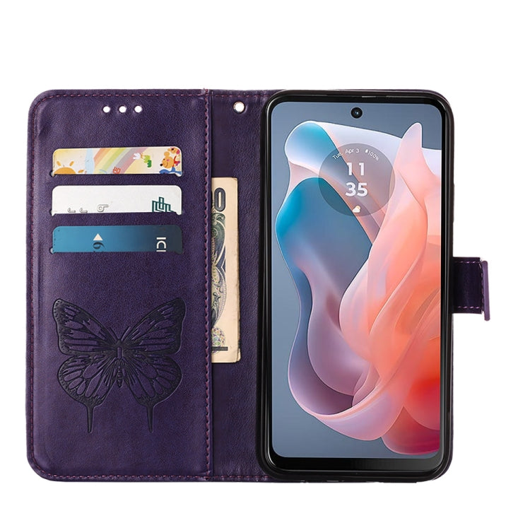 For Motorola Moto G Play 5G 2024 Embossed Butterfly Leather Phone Case(Dark Purple) - Motorola Cases by buy2fix | Online Shopping UK | buy2fix