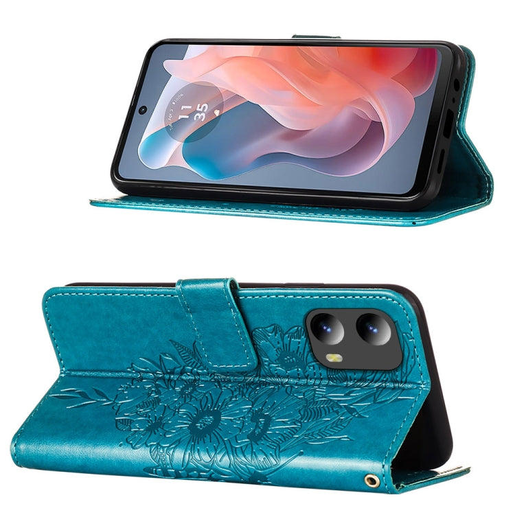 For Motorola Moto G Play 5G 2024 Embossed Butterfly Leather Phone Case(Blue) - Motorola Cases by buy2fix | Online Shopping UK | buy2fix