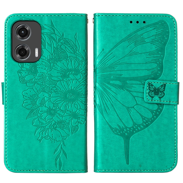 For Motorola Moto G Stylus 5G 2024 Embossed Butterfly Leather Phone Case(Green) - Motorola Cases by buy2fix | Online Shopping UK | buy2fix