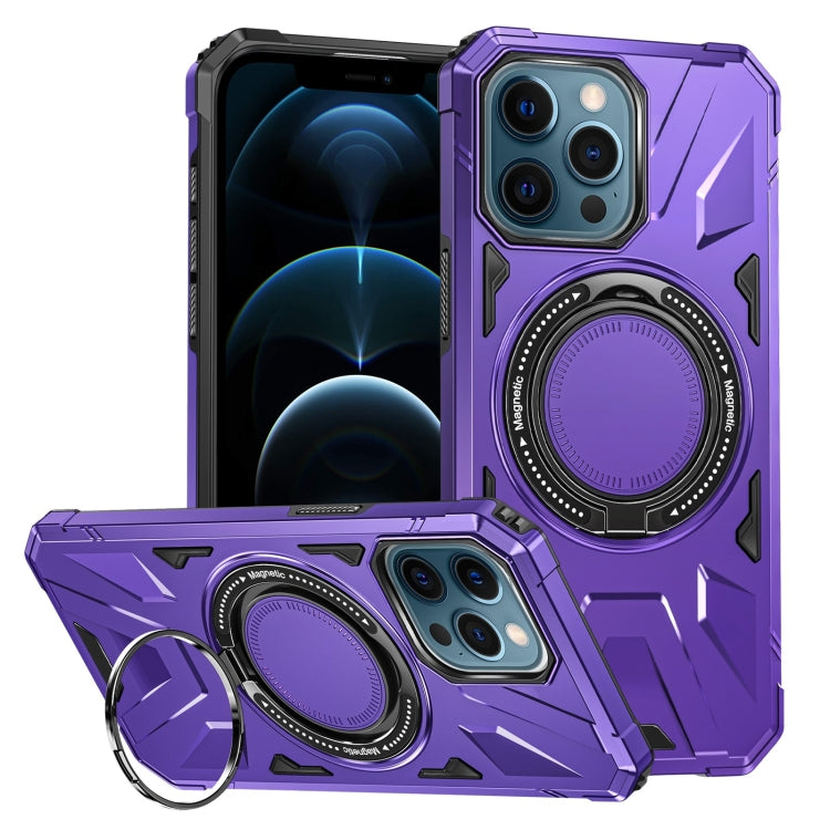 For iPhone 12 Pro Max MagSafe Magnetic Shockproof Phone Case with Ring Holder(Purple) - iPhone 12 Pro Max Cases by buy2fix | Online Shopping UK | buy2fix