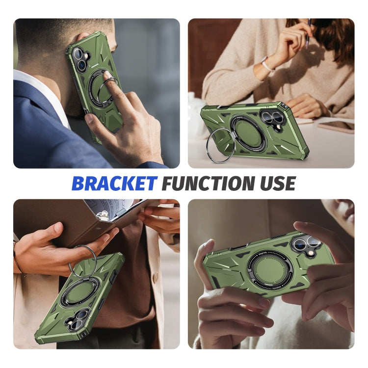 For iPhone 16 Plus MagSafe Magnetic Shockproof Phone Case with Ring Holder(Dark Green) - iPhone 16 Plus Cases by buy2fix | Online Shopping UK | buy2fix