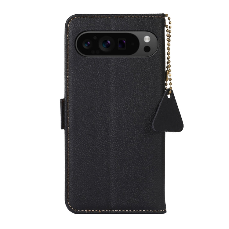 For Google Pixel 9 Pro Side-Magnetic TJ Genuine Leather RFID Phone Case(Black) - Google Cases by buy2fix | Online Shopping UK | buy2fix