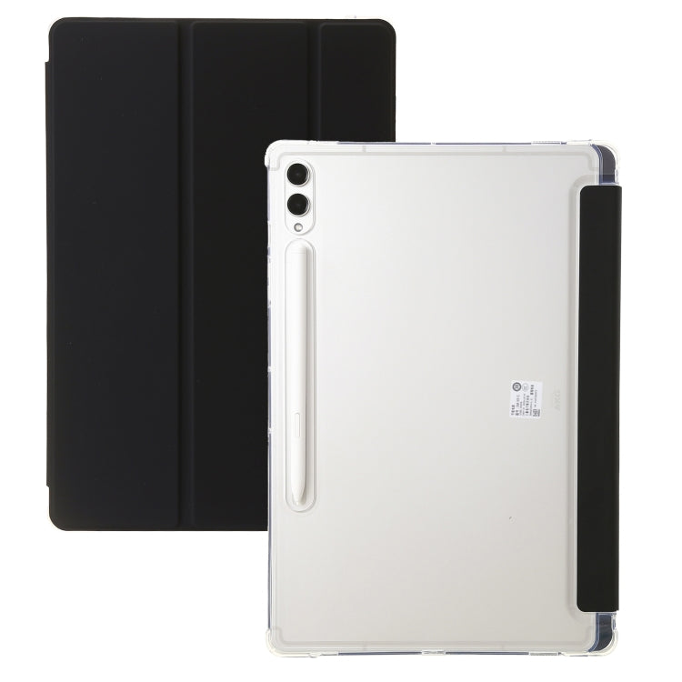 For Samsung Galaxy Tab S9 3-Fold Clear Acrylic Leather Tablet Case(Black) - Galaxy Tab S9 Cases by buy2fix | Online Shopping UK | buy2fix