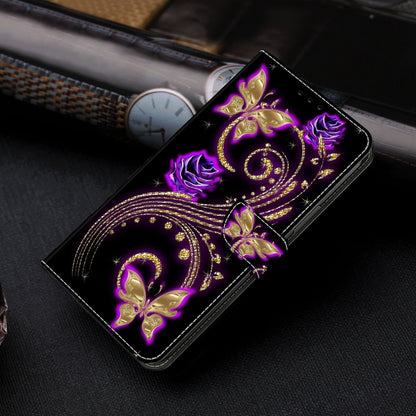 For Motorola Moto G24 Crystal 3D Shockproof Protective Leather Phone Case(Purple Flower Butterfly) - Motorola Cases by buy2fix | Online Shopping UK | buy2fix