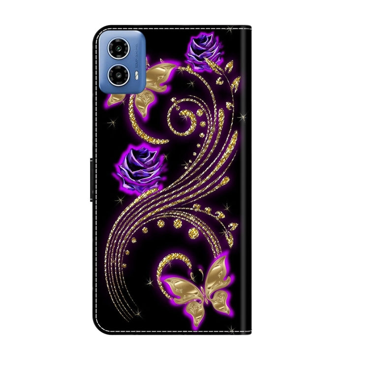 For Motorola Moto G24 Crystal 3D Shockproof Protective Leather Phone Case(Purple Flower Butterfly) - Motorola Cases by buy2fix | Online Shopping UK | buy2fix