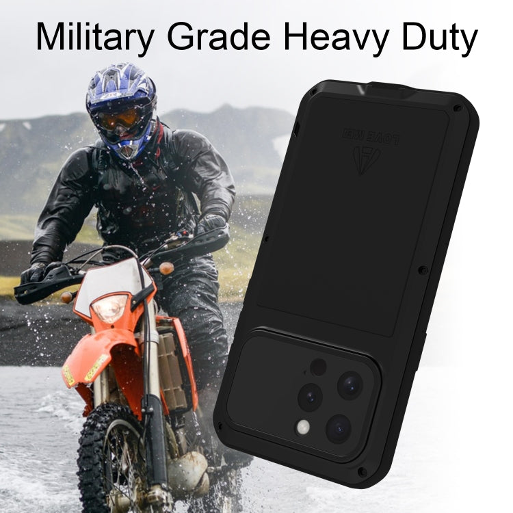 For iPhone 16 Pro LOVE MEI Metal Shockproof Life Waterproof Dustproof Phone Case(Black) - iPhone 16 Pro Cases by LOVE MEI | Online Shopping UK | buy2fix