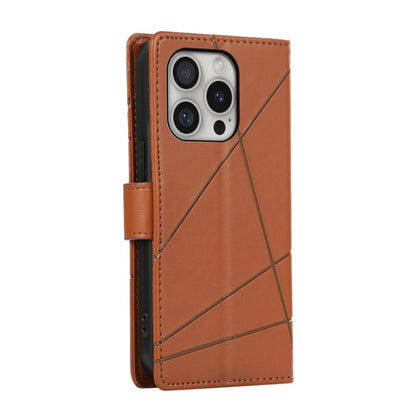 For iPhone 16 Pro PU Genuine Leather Texture Embossed Line Phone Case(Brown) - iPhone 16 Pro Cases by buy2fix | Online Shopping UK | buy2fix