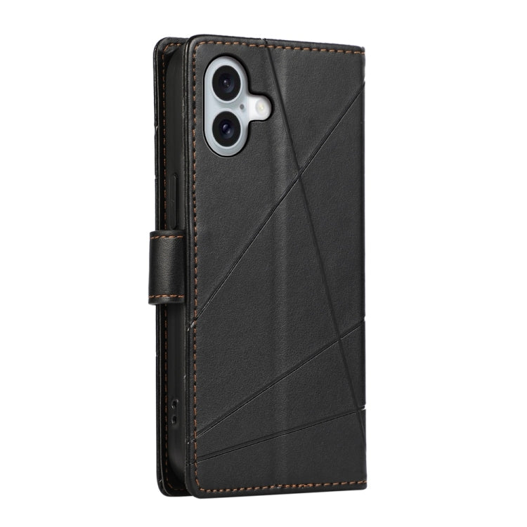 For iPhone 16 Plus PU Genuine Leather Texture Embossed Line Phone Case(Black) - iPhone 16 Plus Cases by buy2fix | Online Shopping UK | buy2fix