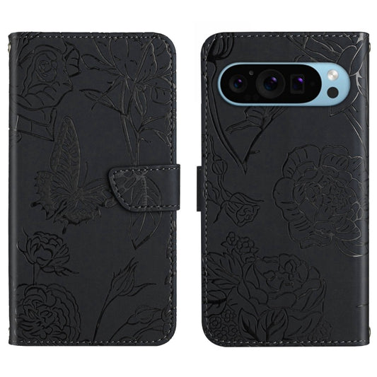 For Google Pixel 9 Skin Feel Butterfly Embossed Flip Leather Phone Case(Black) - Google Cases by buy2fix | Online Shopping UK | buy2fix